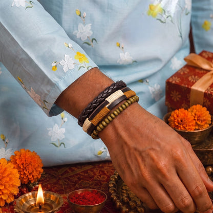 THE MEN THING The Perfect Rakhi Gift For Every Brother – AUTUMN BRAID - Leather Adjustable Bracelets With Timeless Style