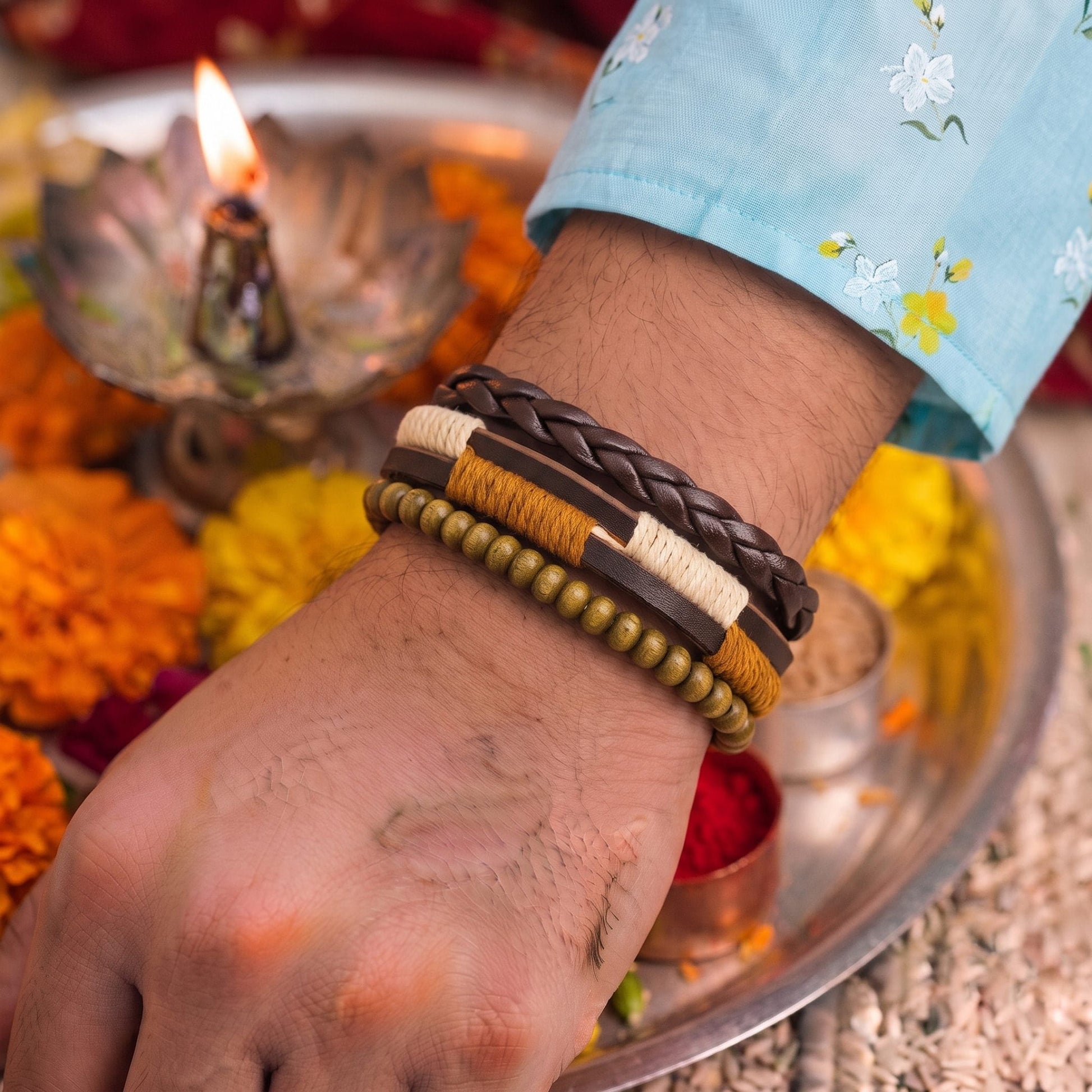 THE MEN THING The Perfect Rakhi Gift For Every Brother – AUTUMN BRAID - Leather Adjustable Bracelets With Timeless Style