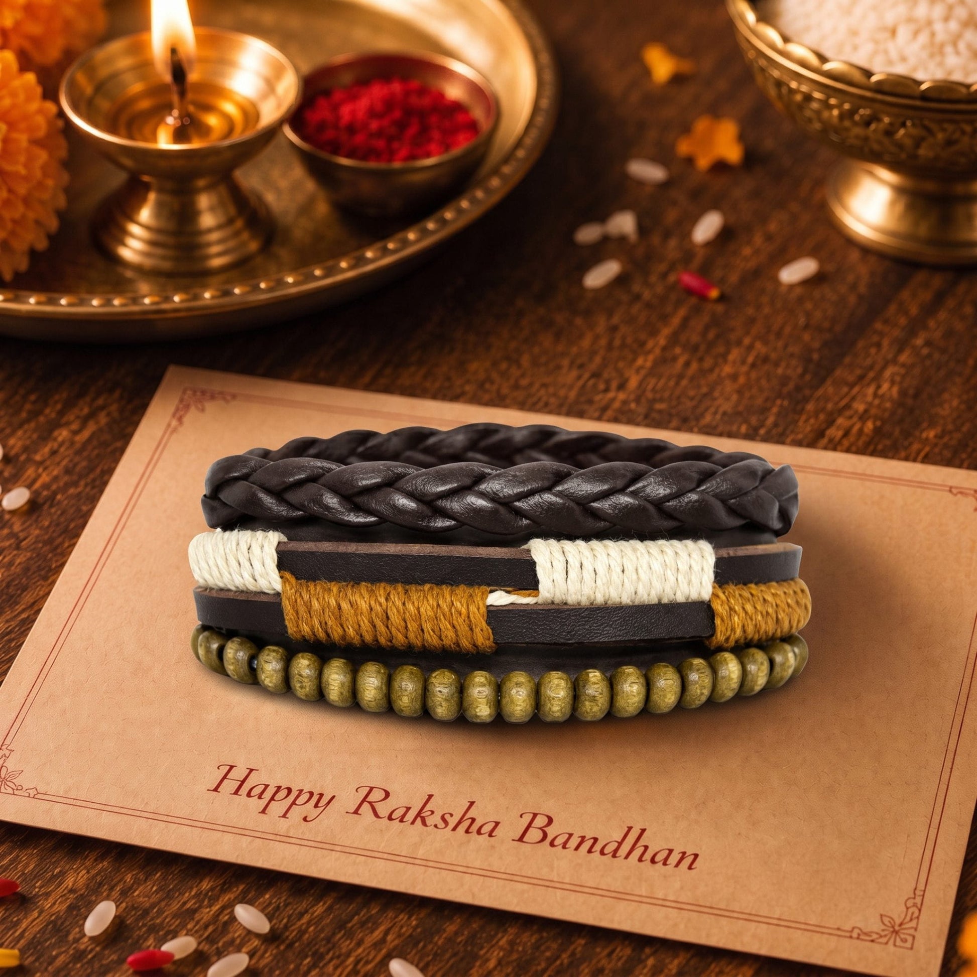 THE MEN THING The Perfect Rakhi Gift For Every Brother – AUTUMN BRAID - Leather Adjustable Bracelets With Timeless Style