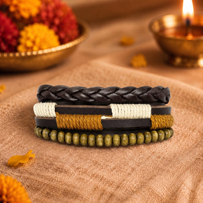 THE MEN THING The Perfect Rakhi Gift For Every Brother – AUTUMN BRAID - Leather Adjustable Bracelets With Timeless Style