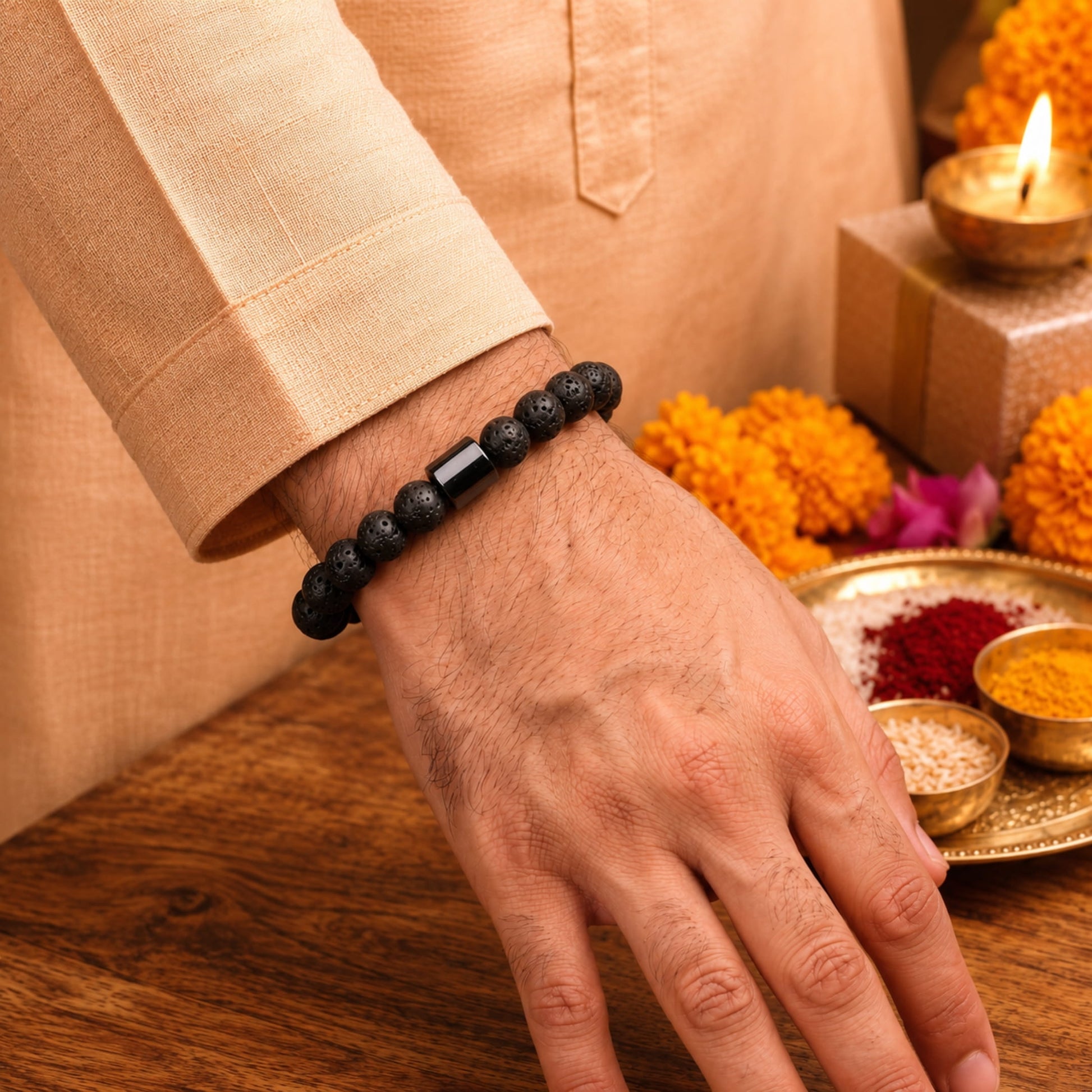 THE MEN THING The Perfect Rakhi Gift For Every Brother – AZURITE DARKNIGHT - Premium Genuine Beads Bracelet With Timeless Style (7 Inch)
