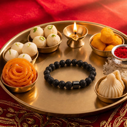 THE MEN THING The Perfect Rakhi Gift For Every Brother – AZURITE DARKNIGHT - Premium Genuine Beads Bracelet With Timeless Style (7 Inch)