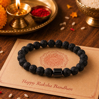 THE MEN THING The Perfect Rakhi Gift For Every Brother – AZURITE DARKNIGHT - Premium Genuine Beads Bracelet With Timeless Style (7 Inch)