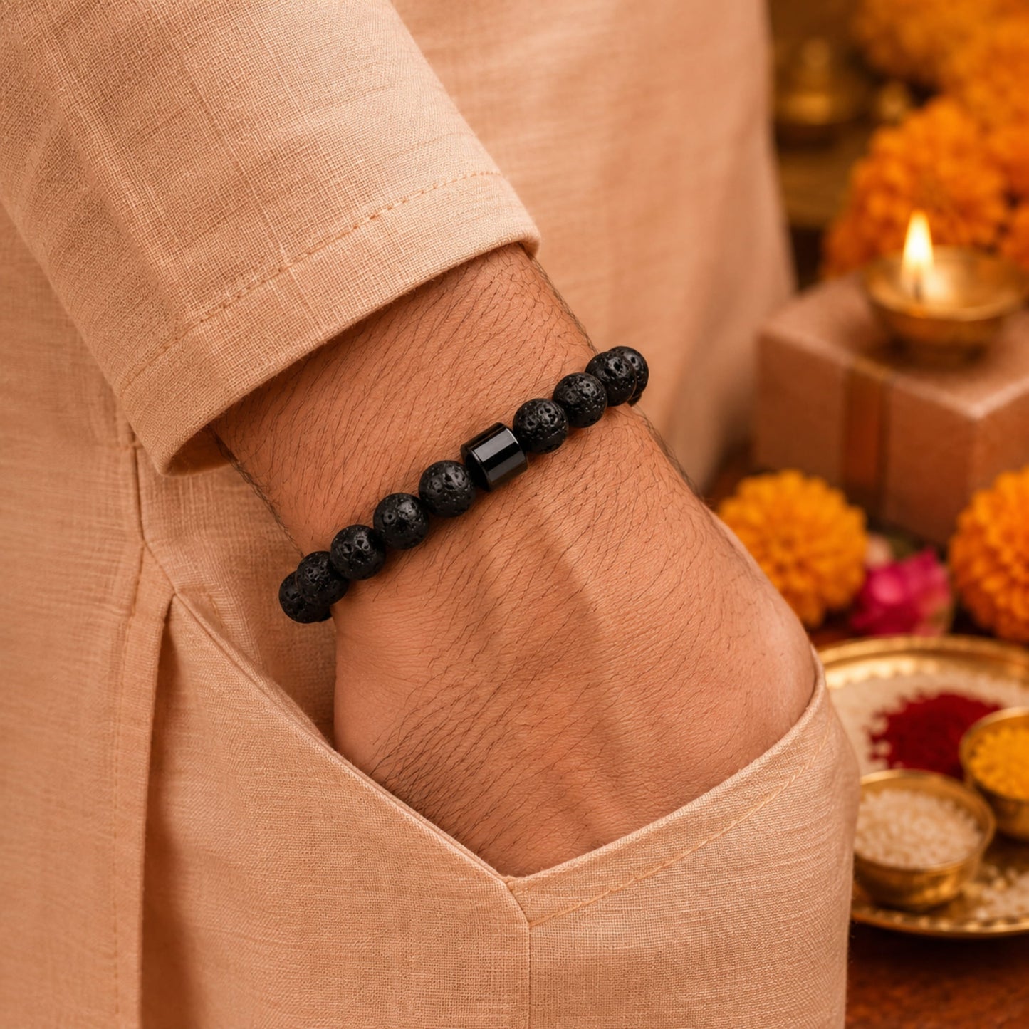 THE MEN THING The Perfect Rakhi Gift For Every Brother – AZURITE DARKNIGHT - Premium Genuine Beads Bracelet With Timeless Style (7 Inch)