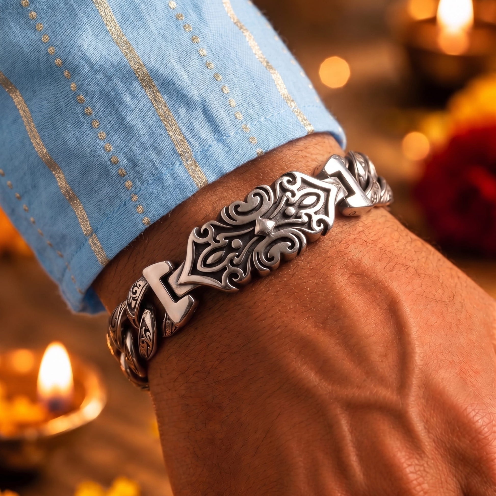 THE MEN THING The Perfect Rakhi Gift For Every Brother – BARBARIAN - Premium Genuine Titanium Steel Bracelet With Timeless Style (9 Inch)