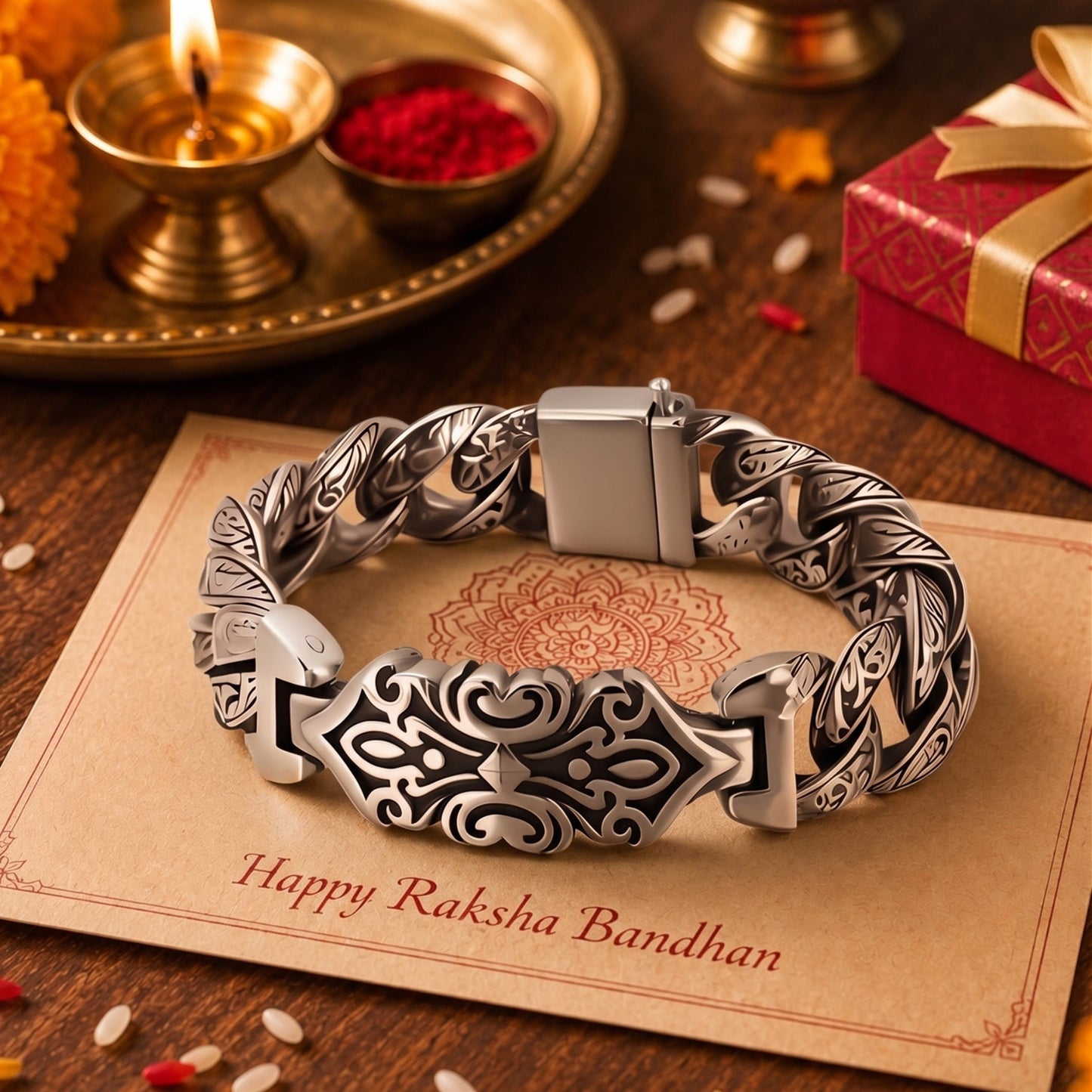 THE MEN THING The Perfect Rakhi Gift For Every Brother – BARBARIAN - Premium Genuine Titanium Steel Bracelet With Timeless Style (9 Inch)