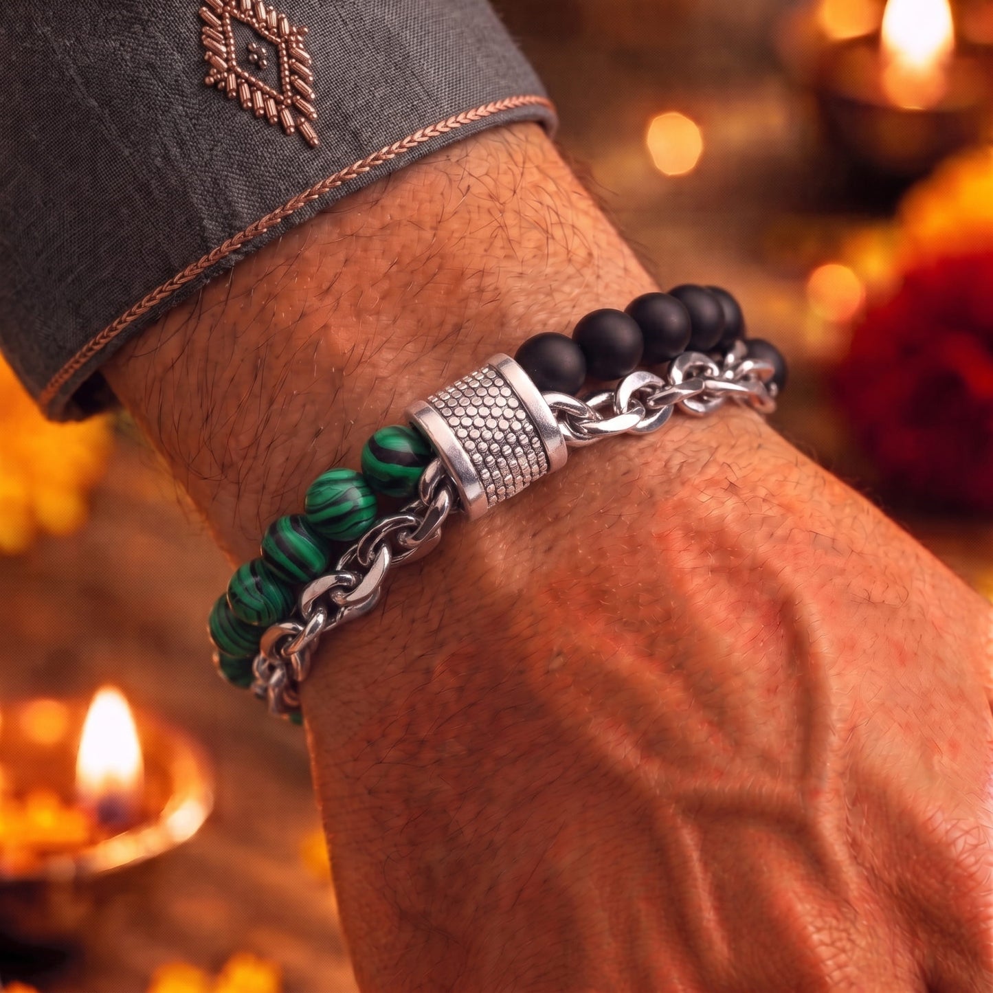 THE MEN THING The Perfect Rakhi Gift For Every Brother – BEADFUSION GREEN - Premium Genuine Beads Bracelet With Timeless Style (8 Inch)