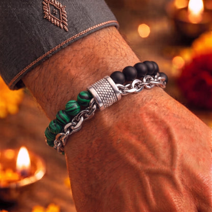 THE MEN THING The Perfect Rakhi Gift For Every Brother – BEADFUSION GREEN - Premium Genuine Beads Bracelet With Timeless Style (8 Inch)