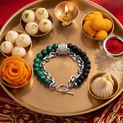 THE MEN THING The Perfect Rakhi Gift For Every Brother – BEADFUSION GREEN - Premium Genuine Beads Bracelet With Timeless Style (8 Inch)