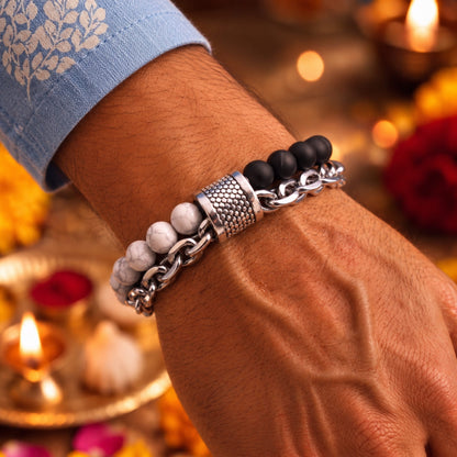 THE MEN THING The Perfect Rakhi Gift For Every Brother – BEADFUSION WHITE - Premium Genuine Beads Bracelet With Timeless Style (8 Inch)