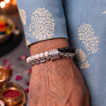 THE MEN THING The Perfect Rakhi Gift For Every Brother – BEADFUSION WHITE - Premium Genuine Beads Bracelet With Timeless Style (8 Inch)