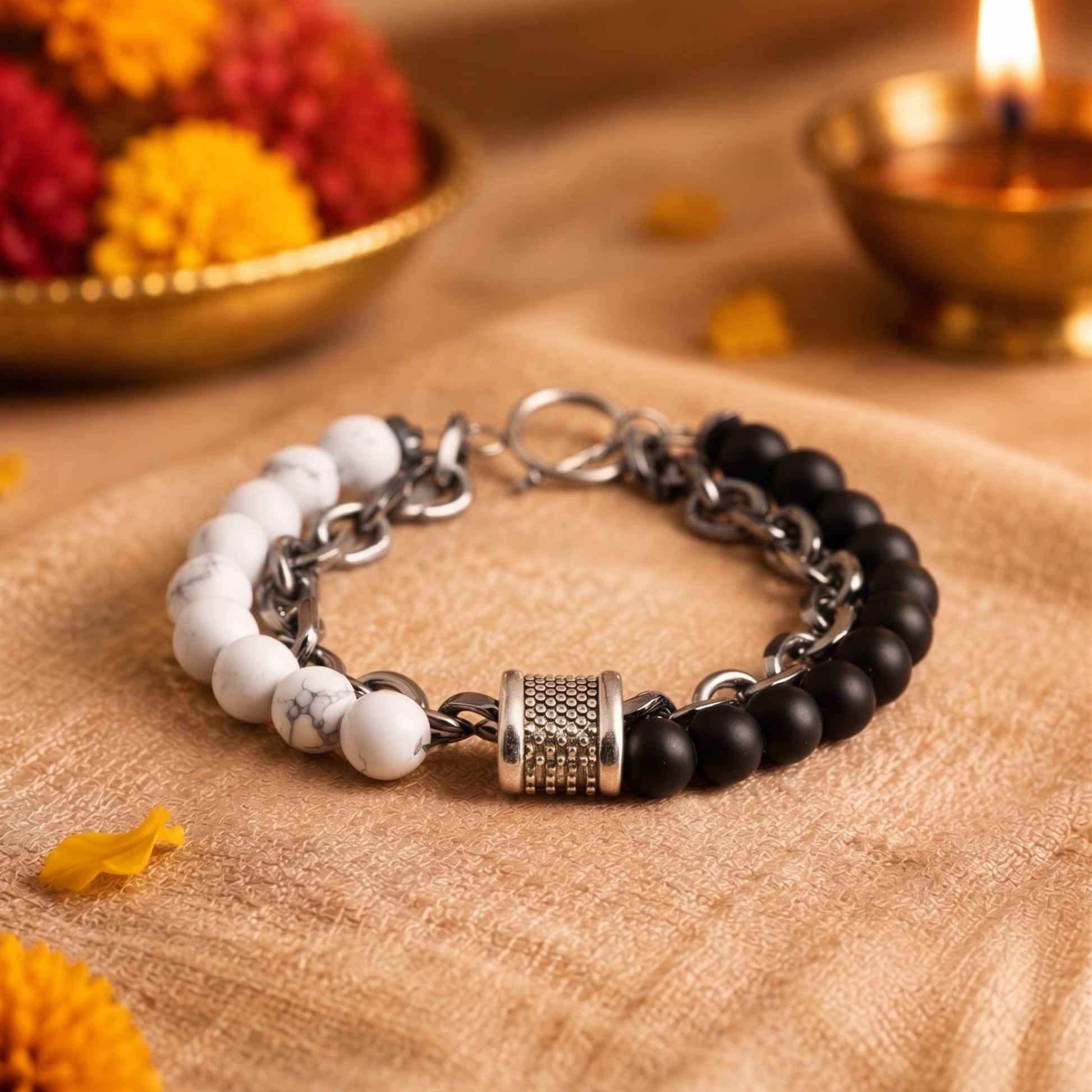 THE MEN THING The Perfect Rakhi Gift For Every Brother – BEADFUSION WHITE - Premium Genuine Beads Bracelet With Timeless Style (8 Inch)
