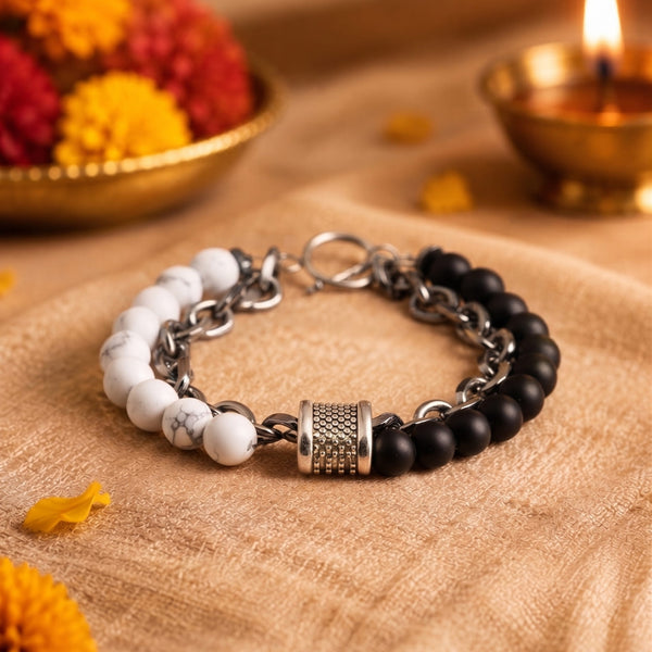 The Perfect Rakhi Gift For Every Brother – BEADFUSION WHITE - Premium Genuine Beads Bracelet With Timeless Style (8 Inch)