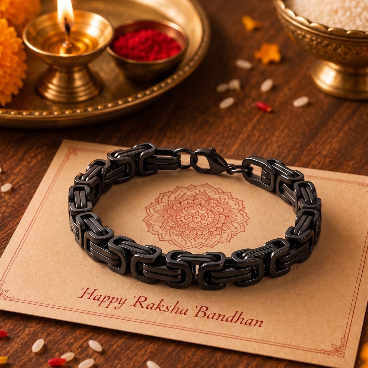 THE MEN THING The Perfect Rakhi Gift For Every Brother – BLACK GOTHIC CHAIN BRACELET - Premium Genuine Titanium Steel Bracelet With Timeless Style (8 Inch)