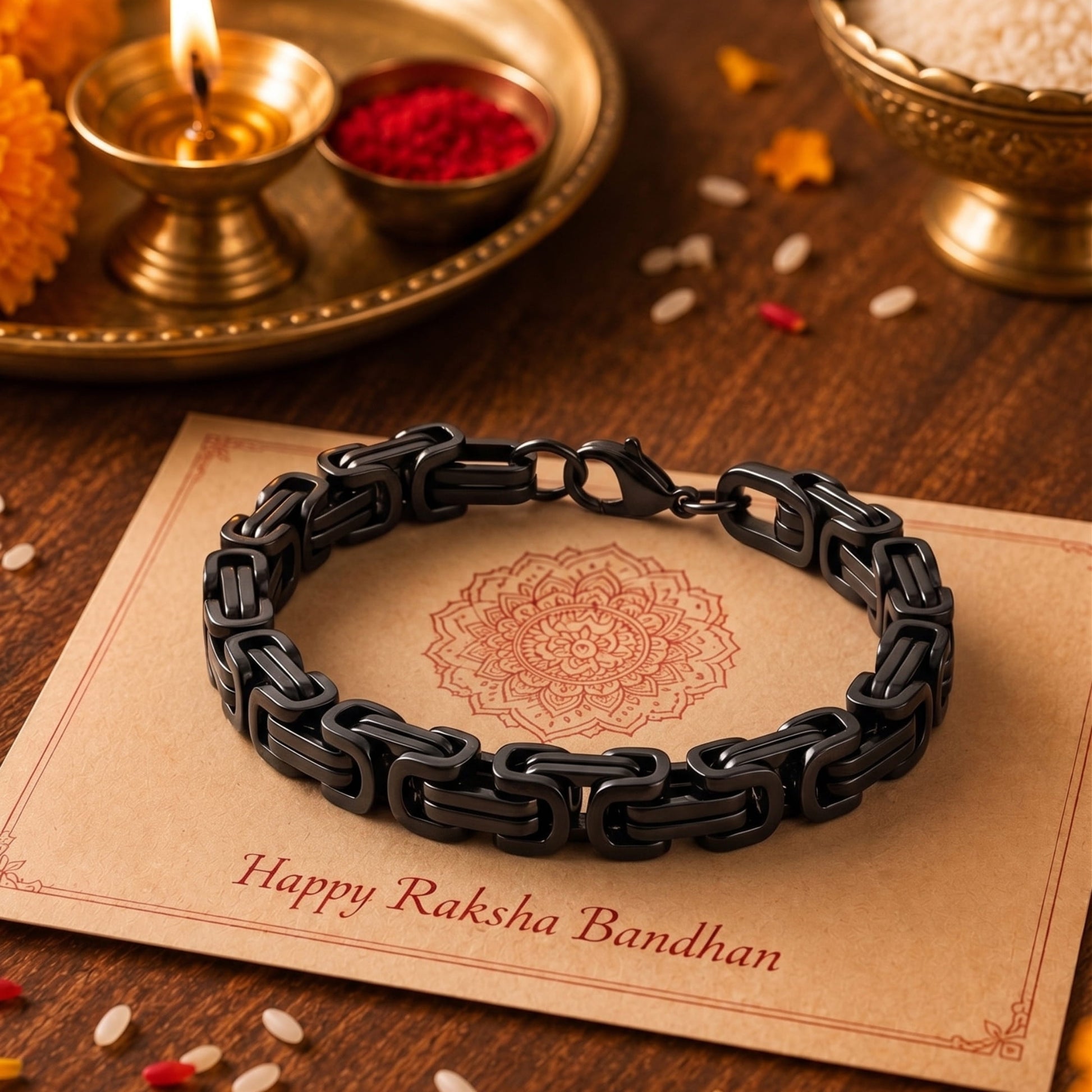 THE MEN THING The Perfect Rakhi Gift For Every Brother – BLACK GOTHIC CHAIN BRACELET - Premium Genuine Titanium Steel Bracelet With Timeless Style (8 Inch)