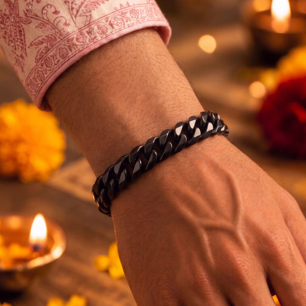 The Perfect Rakhi Gift For Every Brother – BLACK STEEL UBAN BRACELET - Premium Genuine Titanium Steel Bracelet With Timeless Style (8 Inch)