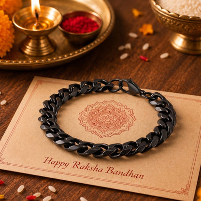 THE MEN THING The Perfect Rakhi Gift For Every Brother – BLACK STEEL UBAN BRACELET - Premium Genuine Titanium Steel Bracelet With Timeless Style (8 Inch)
