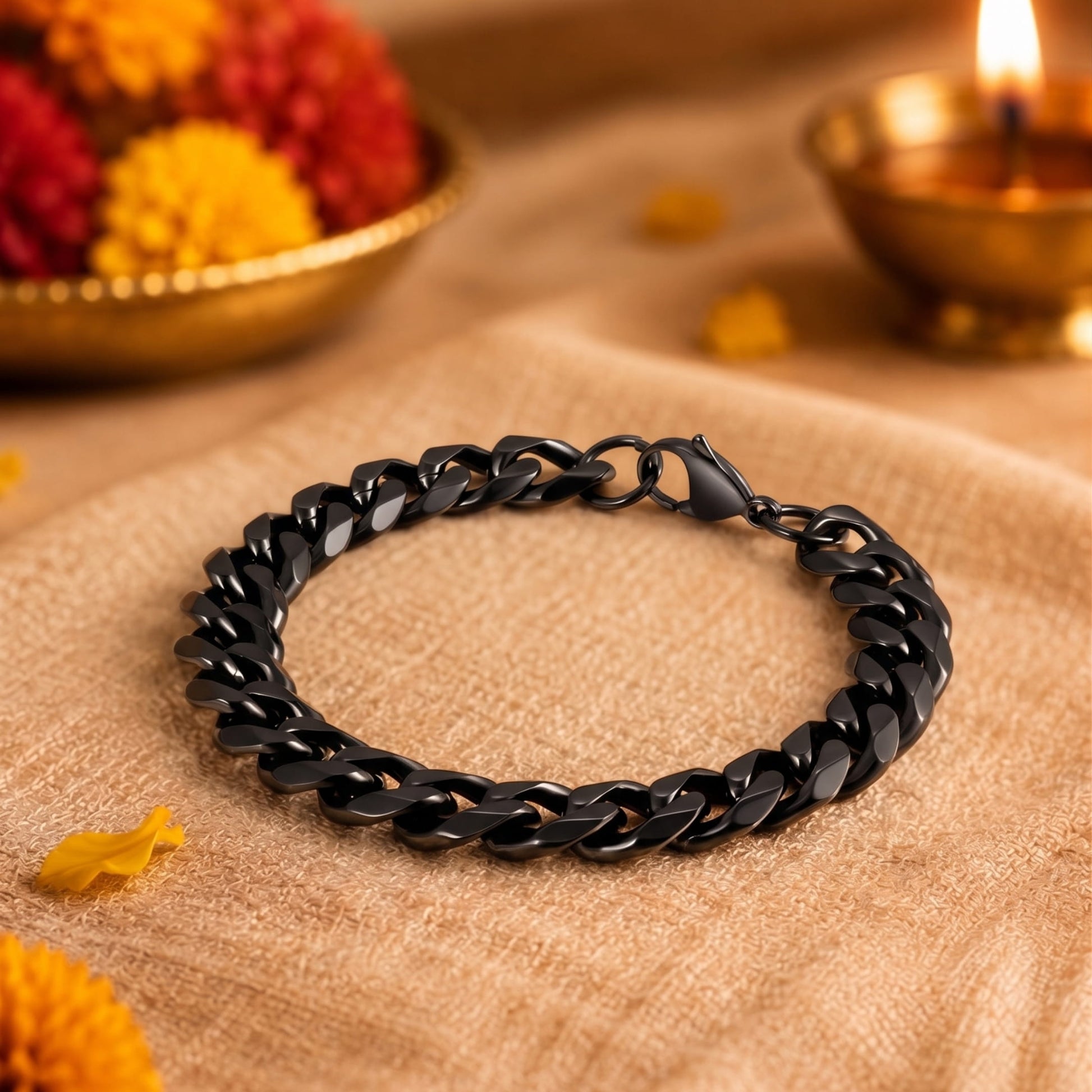 THE MEN THING The Perfect Rakhi Gift For Every Brother – BLACK STEEL UBAN BRACELET - Premium Genuine Titanium Steel Bracelet With Timeless Style (8 Inch)