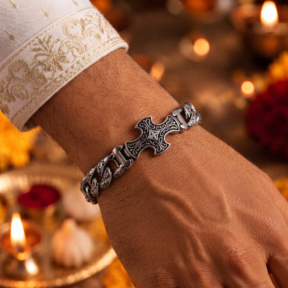 THE MEN THING The Perfect Rakhi Gift For Every Brother – CRUCIFIX  - Premium Genuine Titanium Steel Bracelet With Timeless Style (8 Inch)