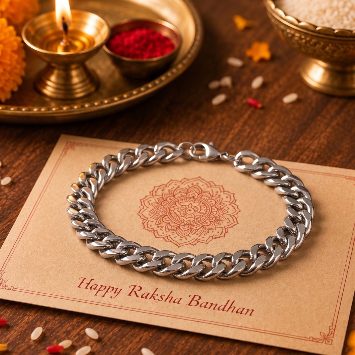 THE MEN THING The Perfect Rakhi Gift For Every Brother – CUBON LINK FIGARO - Premium Genuine Titanium Steel Bracelet With Timeless Style (8 Inch)