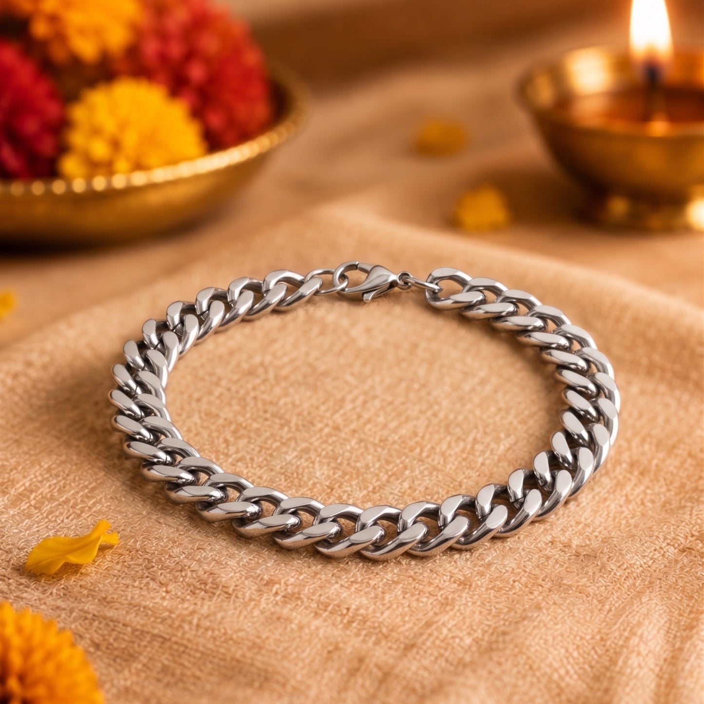 THE MEN THING The Perfect Rakhi Gift For Every Brother – CUBON LINK FIGARO - Premium Genuine Titanium Steel Bracelet With Timeless Style (8 Inch)