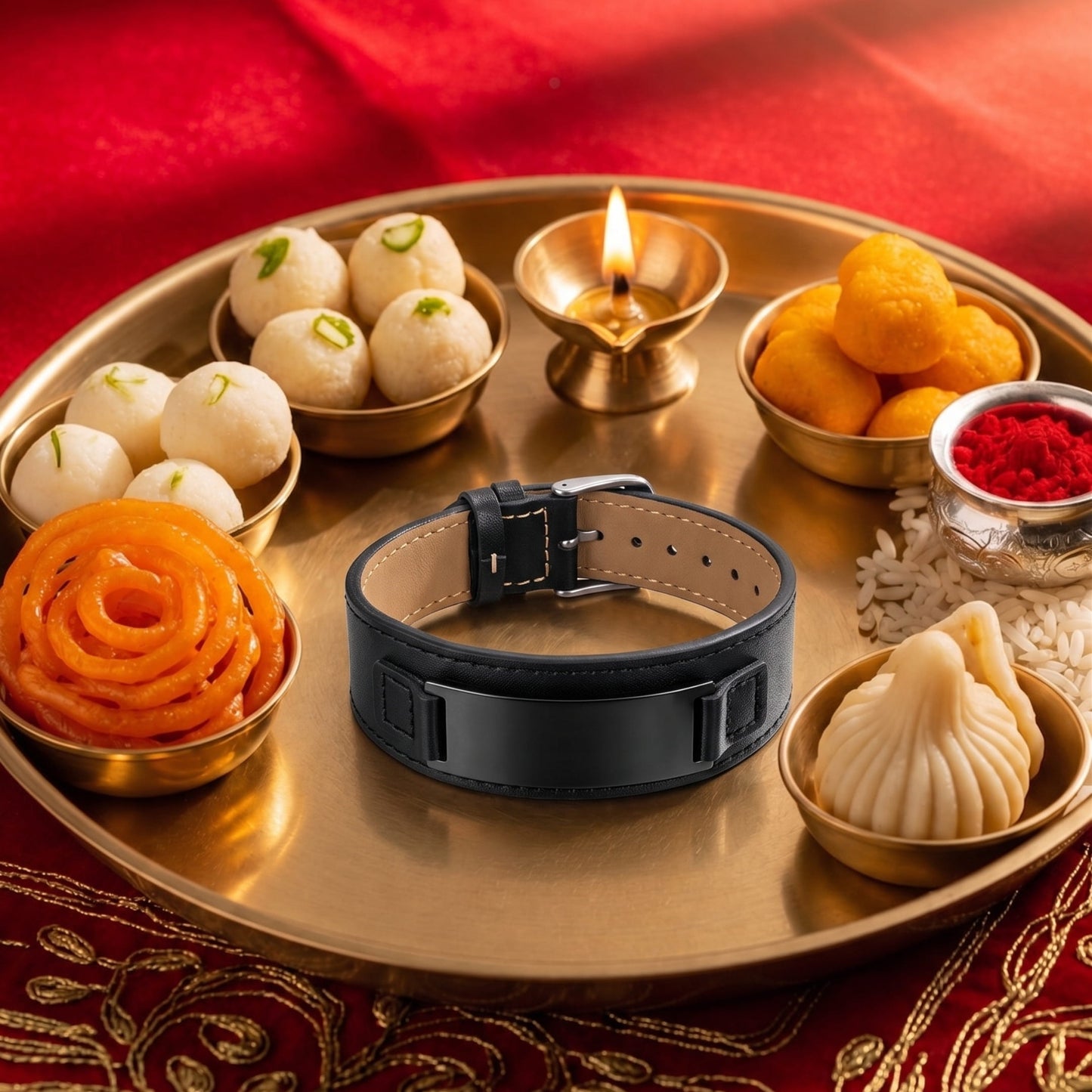 THE MEN THING The Perfect Rakhi Gift For Every Brother – DARKMATTER STRAP BLACK - Premium Genuine Leather Bracelet With Timeless Style (Adjustable)