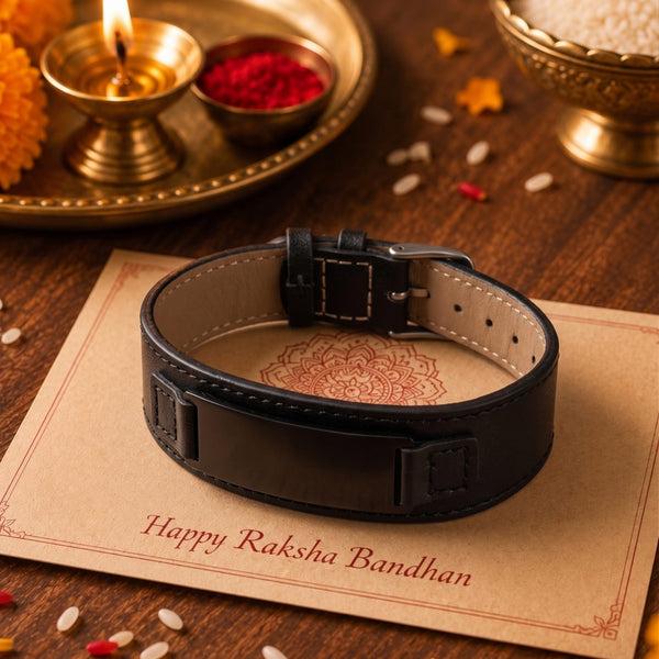 The Perfect Rakhi Gift For Every Brother – DARKMATTER STRAP BLACK - Premium Genuine Leather Bracelet With Timeless Style (Adjustable)
