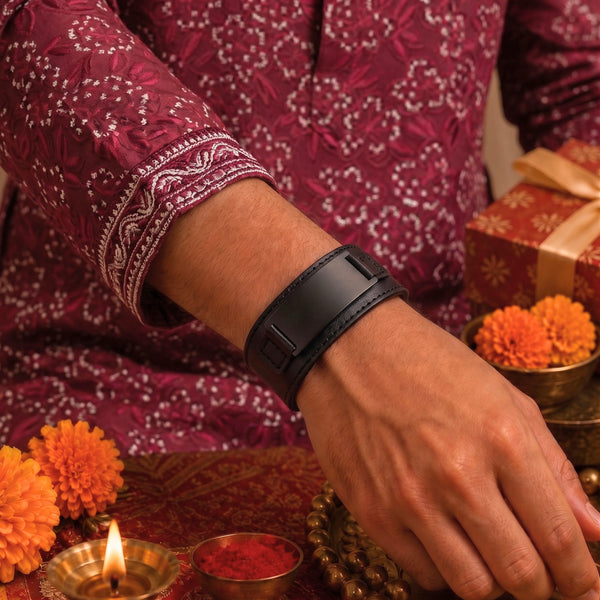 The Perfect Rakhi Gift For Every Brother – DARKMATTER STRAP BLACK - Premium Genuine Leather Bracelet With Timeless Style (Adjustable)