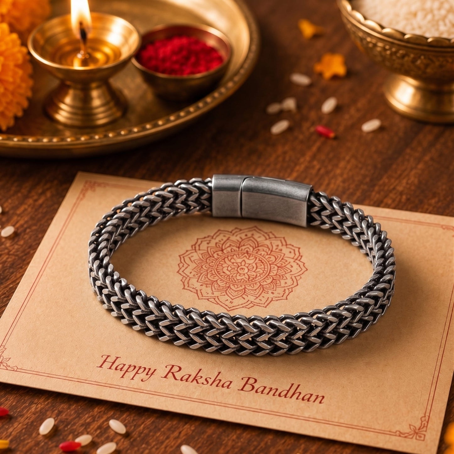 THE MEN THING The Perfect Rakhi Gift For Every Brother – DOUBLE FRANCO LINK Premium Titanium Steel Bracelet With Timeless Style (8 Inch)