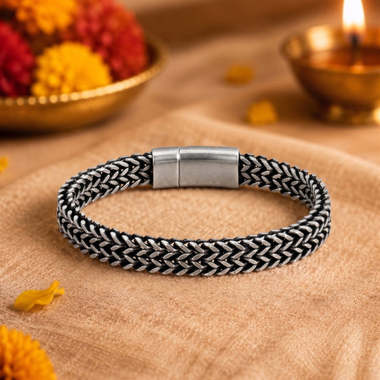 THE MEN THING The Perfect Rakhi Gift For Every Brother – DOUBLE FRANCO LINK Premium Titanium Steel Bracelet With Timeless Style (8 Inch)