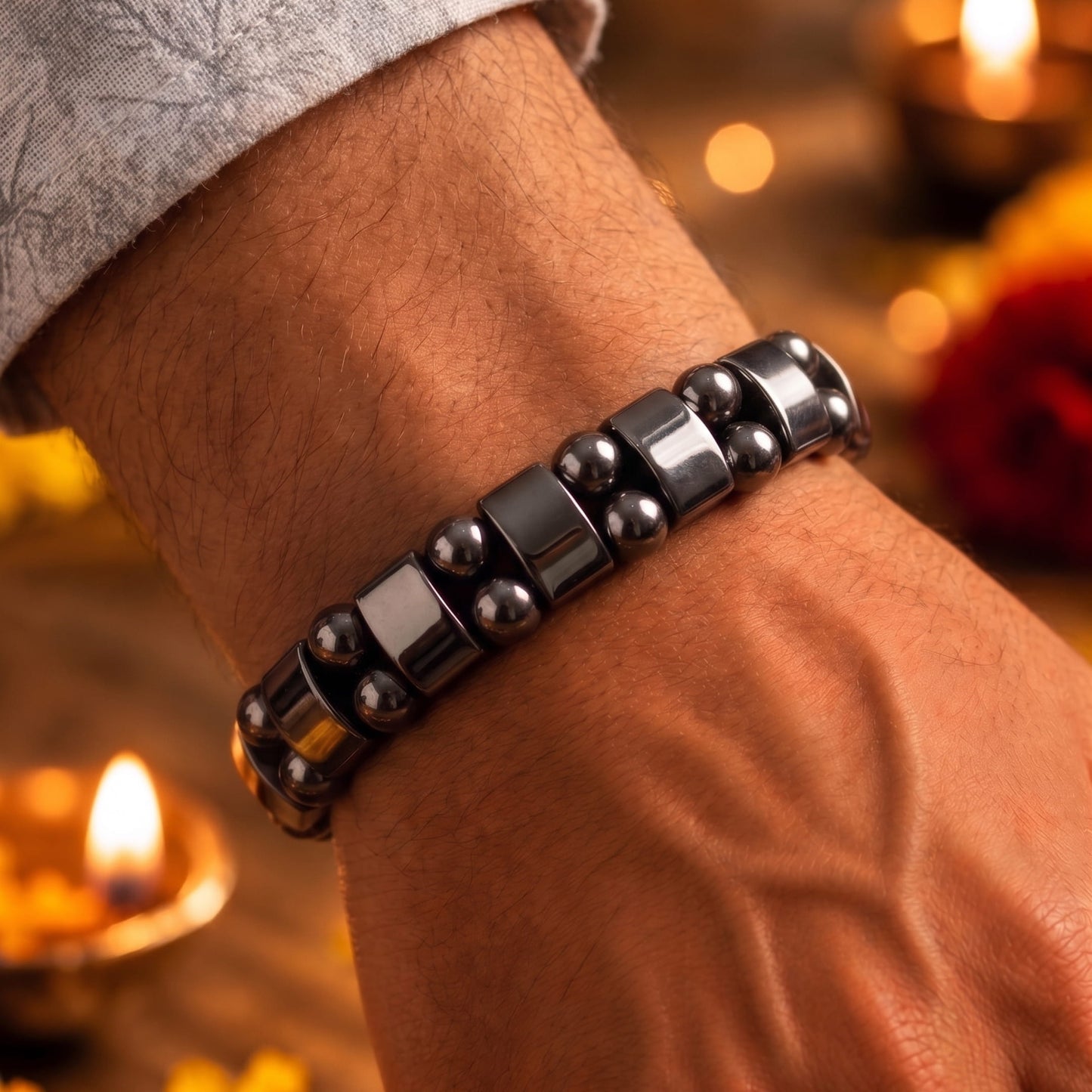 THE MEN THING The Perfect Rakhi Gift For Every Brother – DOUBLE HEMATITE - Premium Genuine Beads Bracelet With Timeless Style (7 Inch)