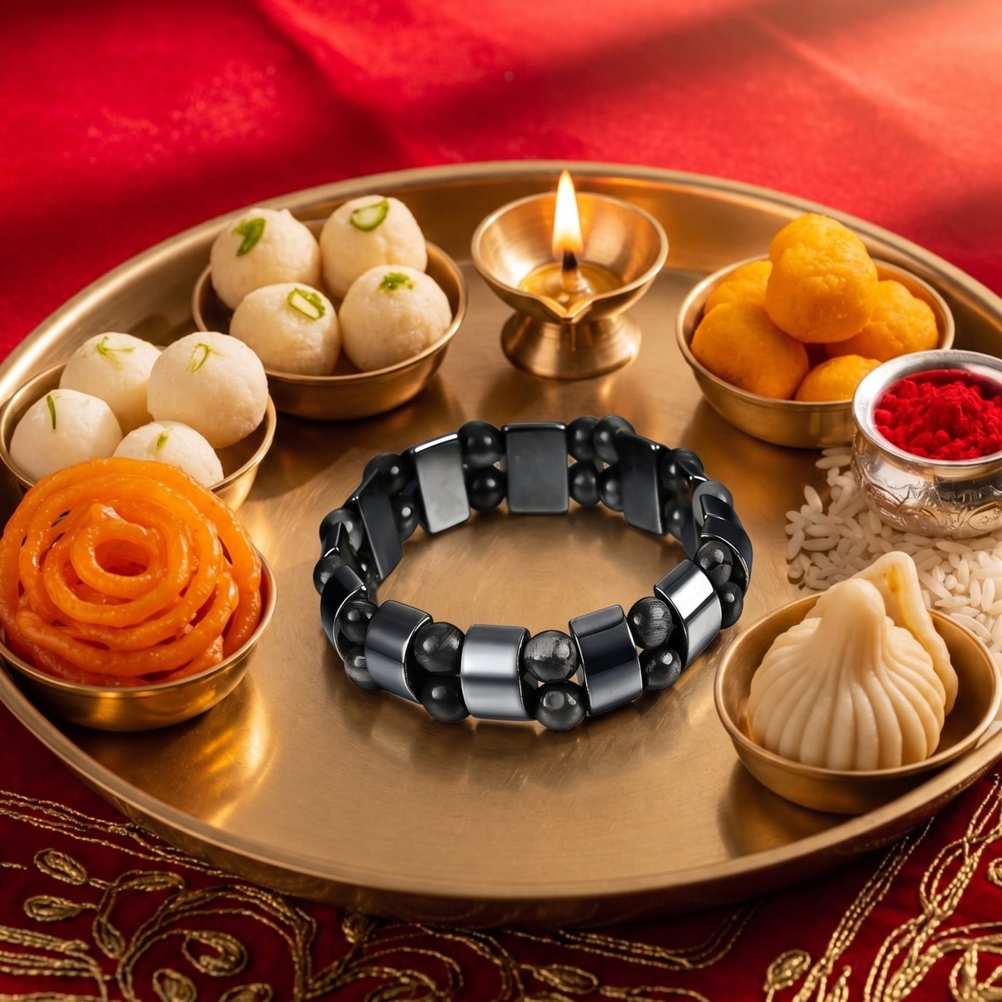 THE MEN THING The Perfect Rakhi Gift For Every Brother – DOUBLE HEMATITE - Premium Genuine Beads Bracelet With Timeless Style (7 Inch)