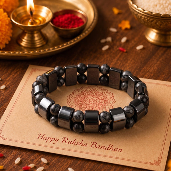 The Perfect Rakhi Gift For Every Brother – DOUBLE HEMATITE - Premium Genuine Beads Bracelet With Timeless Style (7 Inch)