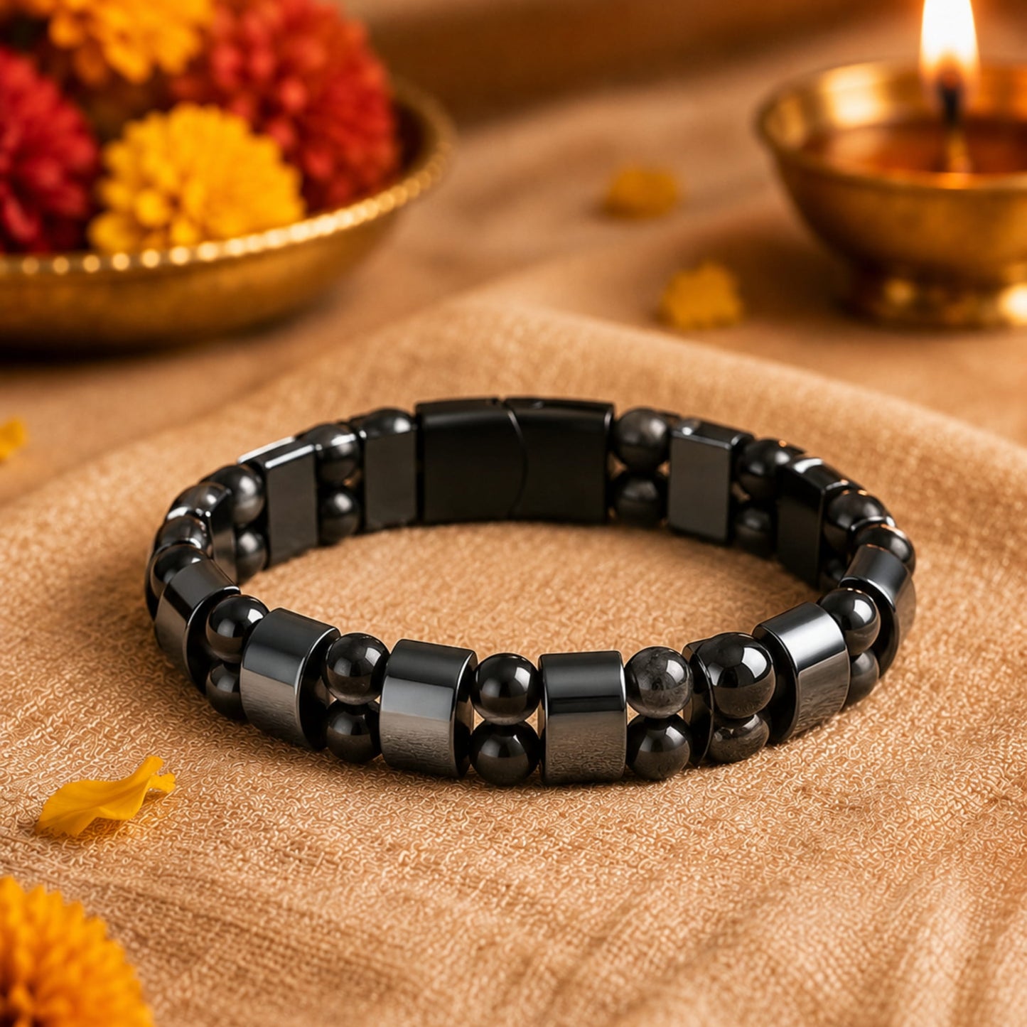 THE MEN THING The Perfect Rakhi Gift For Every Brother – DOUBLE HEMATITE - Premium Genuine Beads Bracelet With Timeless Style (7 Inch)