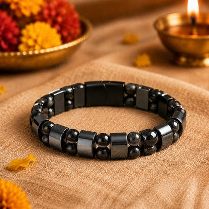THE MEN THING The Perfect Rakhi Gift For Every Brother – DOUBLE HEMATITE - Premium Genuine Beads Bracelet With Timeless Style (7 Inch)
