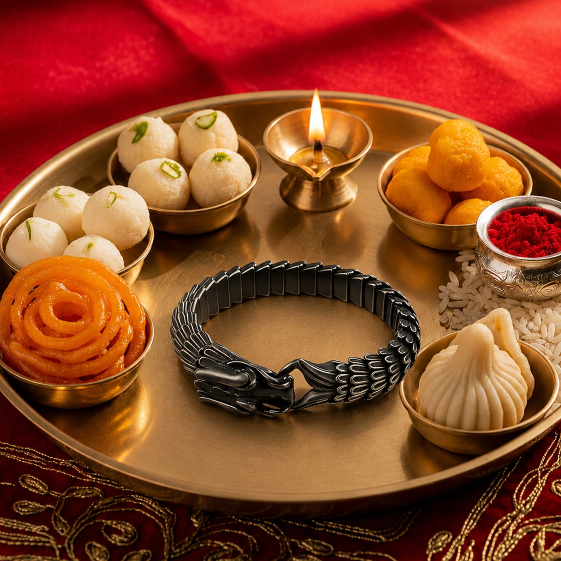 THE MEN THING The Perfect Rakhi Gift For Every Brother – DRAGON SCALE - Premium Genuine Titanium Steel Bracelet With Timeless Style (8 Inch)