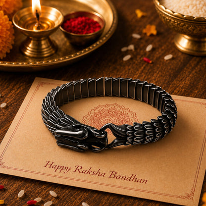 THE MEN THING The Perfect Rakhi Gift For Every Brother – DRAGON SCALE - Premium Genuine Titanium Steel Bracelet With Timeless Style (8 Inch)