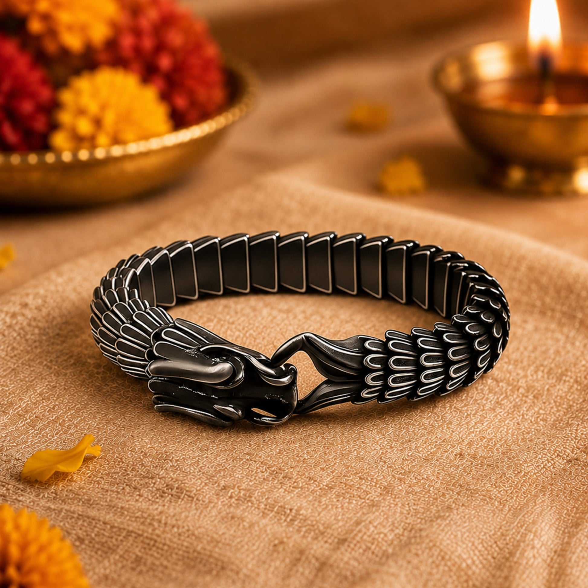 THE MEN THING The Perfect Rakhi Gift For Every Brother – DRAGON SCALE - Premium Genuine Titanium Steel Bracelet With Timeless Style (8 Inch)