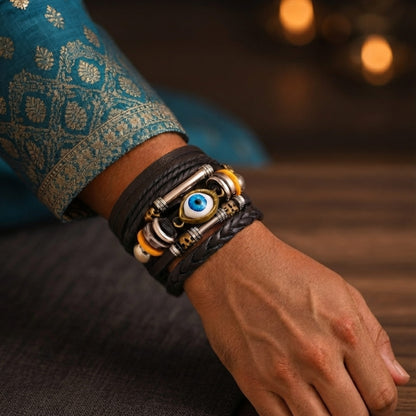 THE MEN THING The Perfect Rakhi Gift For Every Brother – ECLIPSE EYE Premium Leather Bracelet With Timeless Style (8 Inch)