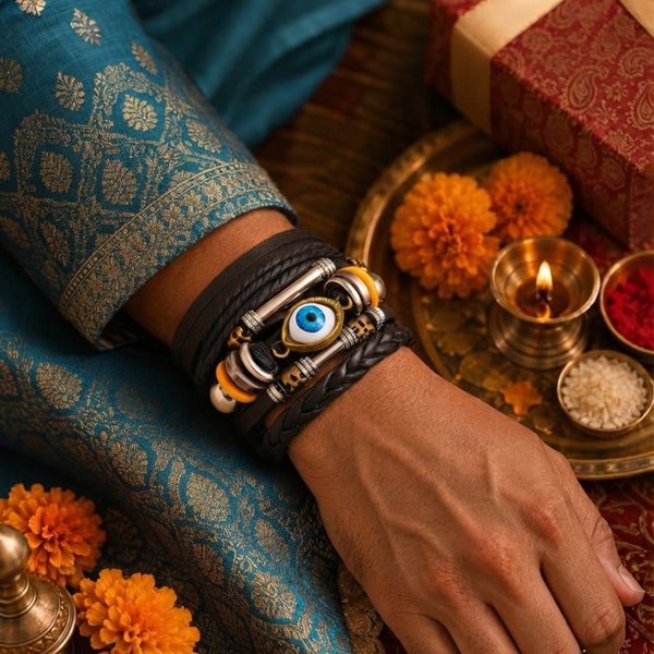 The Perfect Rakhi Gift For Every Brother – ECLIPSE EYE Premium Leather Bracelet With Timeless Style (8 Inch)