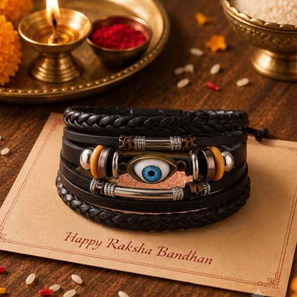 The Perfect Rakhi Gift For Every Brother – ECLIPSE EYE Premium Leather Bracelet With Timeless Style (8 Inch)
