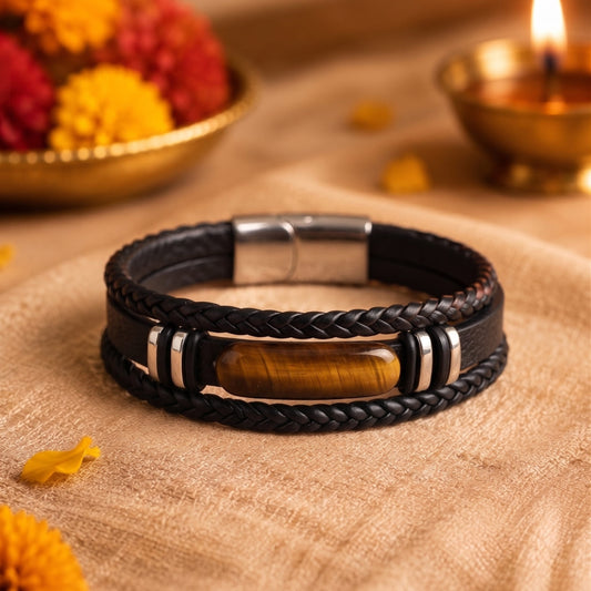 THE MEN THING The Perfect Rakhi Gift For Every Brother – EMBER CLAW BLACK - Premium Genuine Leather Bracelet With Timeless Style (8.5 Inch)