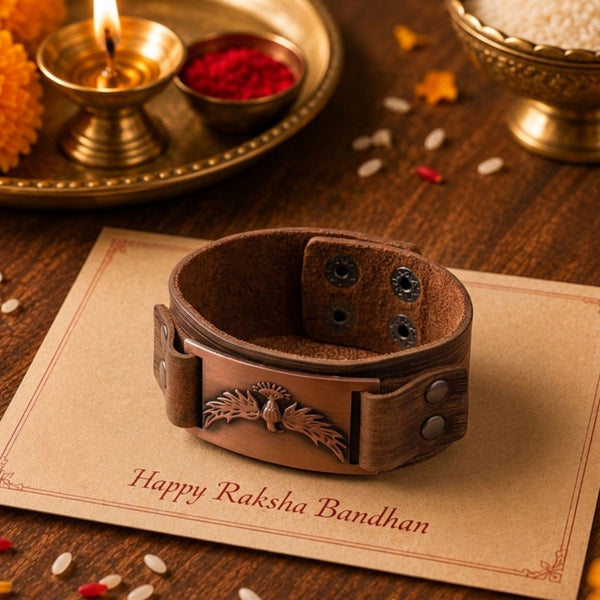The Perfect Rakhi Gift For Every Brother – FIRESTORM PHOENIX BAND - Red Copper - Premium Genuine Leather Bracelet With Timeless Style (8 Inch)