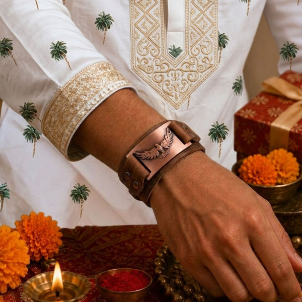 The Perfect Rakhi Gift For Every Brother – FIRESTORM PHOENIX BAND - Red Copper - Premium Genuine Leather Bracelet With Timeless Style (8 Inch)
