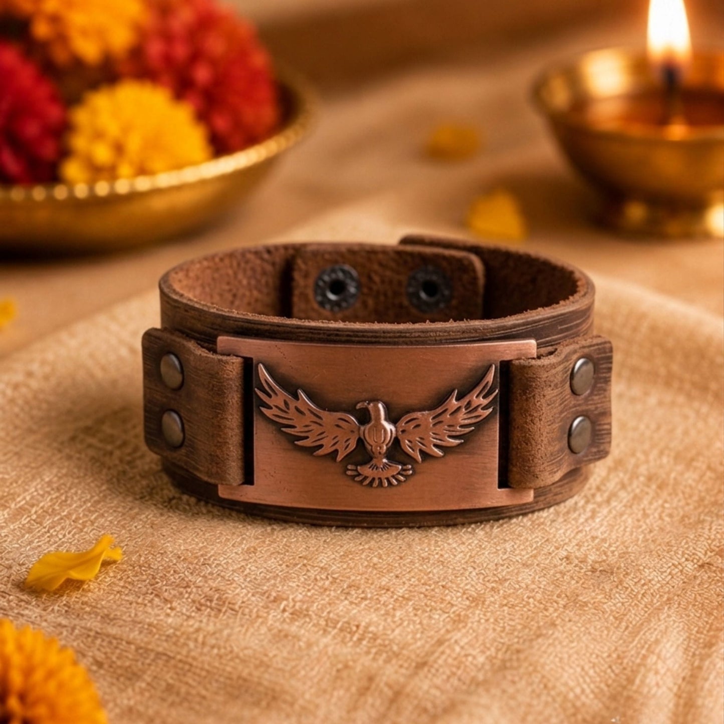 THE MEN THING The Perfect Rakhi Gift For Every Brother – FIRESTORM PHOENIX BAND - Red Copper - Premium Genuine Leather Bracelet With Timeless Style (8 Inch)