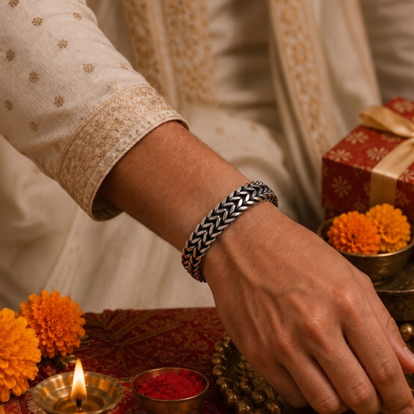 THE MEN THING The Perfect Rakhi Gift For Every Brother – FOXTAIL - Premium Genuine Titanium Steel Bracelet With Timeless Style (9 Inch)