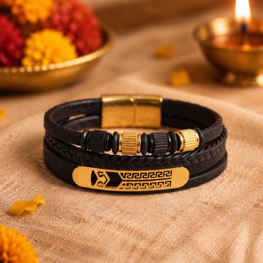 THE MEN THING The Perfect Rakhi Gift For Every Brother – GILDED SPARTAN - Premium Genuine Leather Bracelet With Timeless Style (8 Inch)