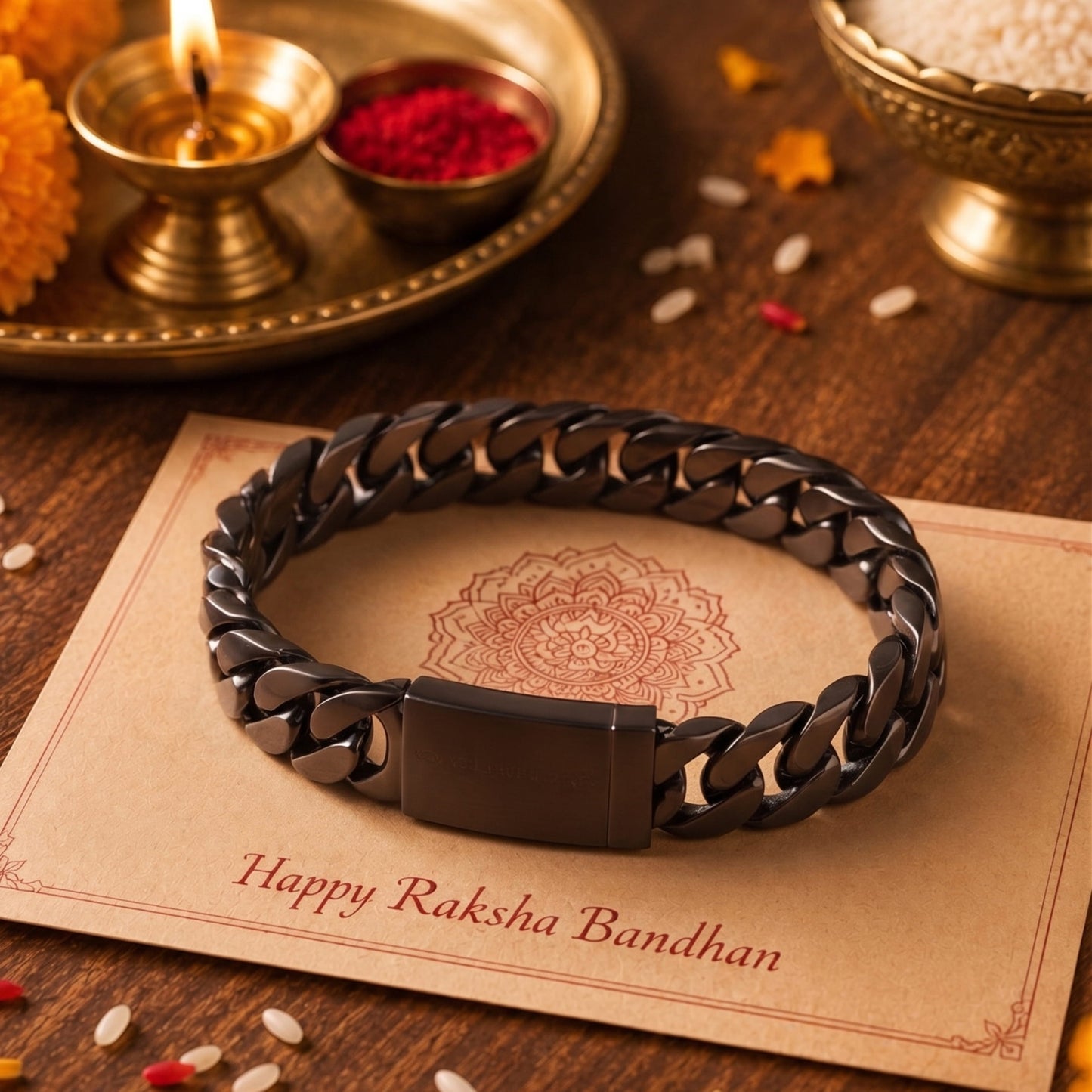 THE MEN THING The Perfect Rakhi Gift For Every Brother – GRAVITAS LINK - 11.5mm Pure Black Titanium Steel Bracelet with Push Button Clasp for Men & Boy (8 inch)