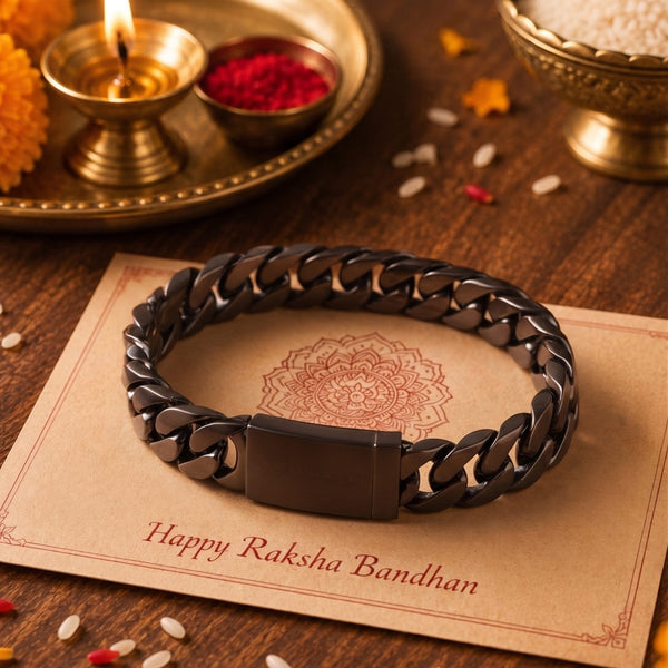 The Perfect Rakhi Gift For Every Brother – GRAVITAS LINK - 11.5mm Pure Black Titanium Steel Bracelet with Push Button Clasp for Men & Boy (8 inch)