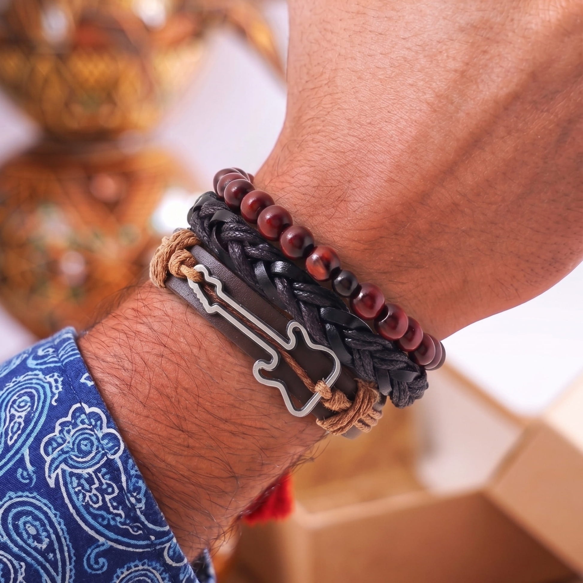 THE MEN THING The Perfect Rakhi Gift For Every Brother – GUITARBOUND - Premium Genuine Leather Bracelet With Timeless Style (8 Inch)